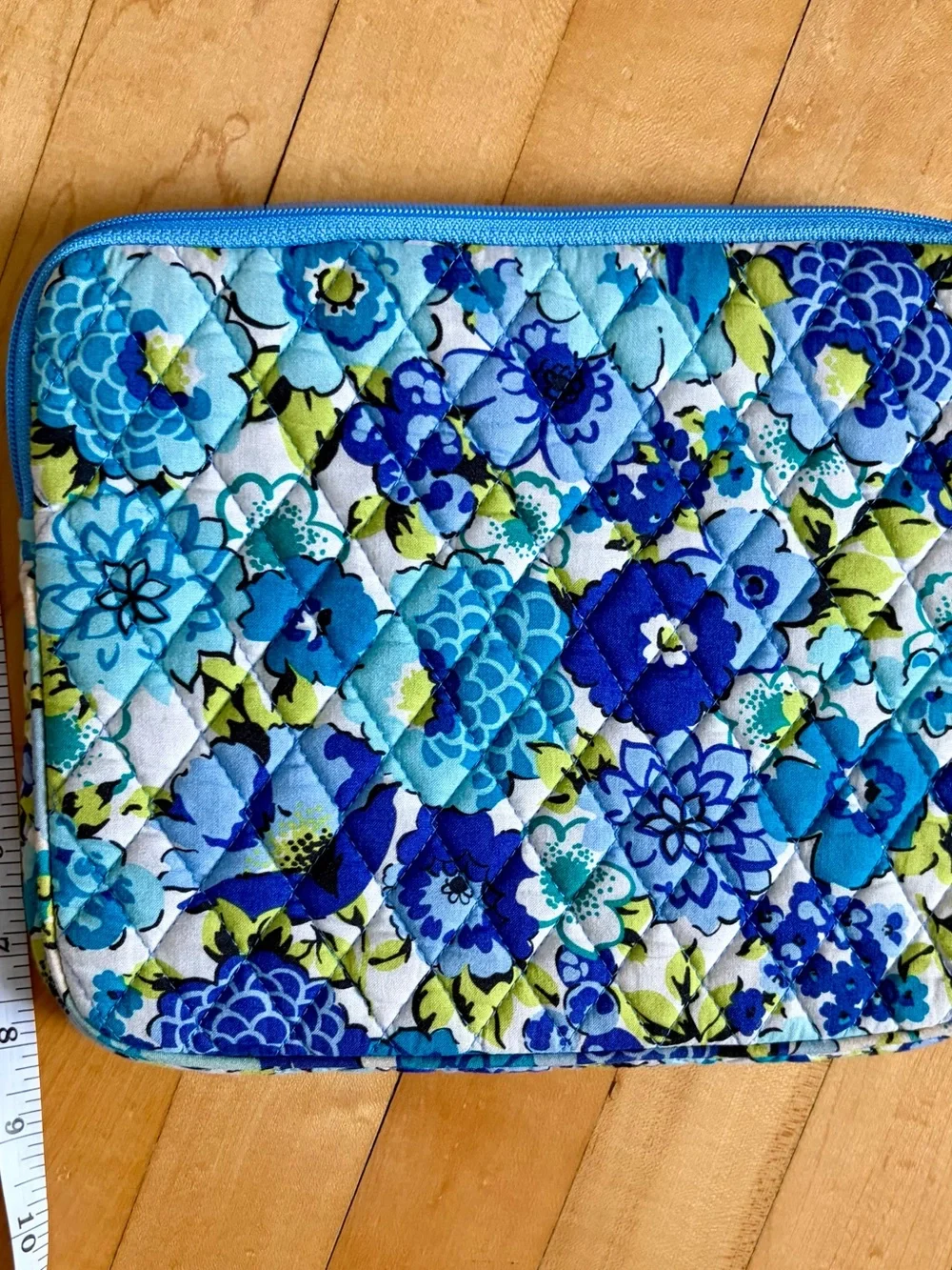 Vera Bradley Blue Floral Quilted Laptop Sleeve with Teal and Lime Accents